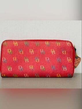 Dooney & Bourke Red Multicolor DB Logo Zip Wallet